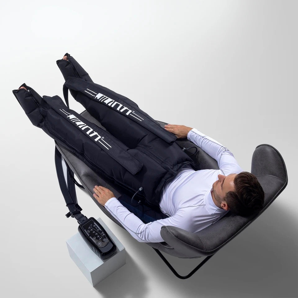 Bota de compressão Pneumática 8 câmeras recarregável - Massagem, drenagem linfática e recuperação muscular